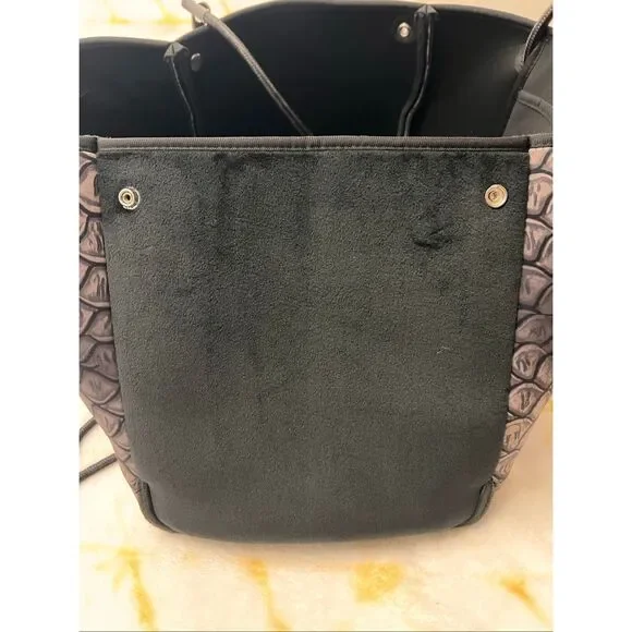 Never Used:  Haute Shore Blk neoprene tote/bag, python print, removable wristlet - Picture 7 of 10